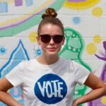 Devon Hales Instagram - Voter Registration at the link in my bio. Whatever your reason, let’s get out and do it. Your glorious, singular voice DOES make a difference. Always. 💙 Thank you @asherbrand for the shirt. Thank you @charityfaith for the pic. Himalayas Indian Restaurant