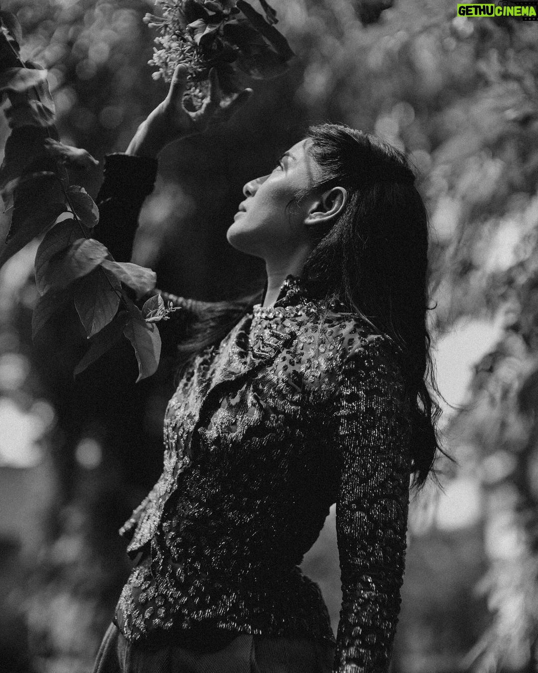Dian Sastrowardoyo Instagram - Driven by a shared inspiration of Jeng Yah’s charismatic figure and compelling narrative from the critically acclaimed ‘Gadis Kretek’ series, costume designer @hagaipakan and @therealdisastr, who portrayed the role of Dasiyah, aspire to craft a response, channeling their gratitude and acknowledging the appreciation through this latest edition of SAPTOJO editorial. Read the full article via link in bio. Dian Sastrowardoyo wears a custom Kebaya Janggan embroidered with lurex and velvet, paired with double-waisted Amba pants, both in in Agro Dolce colorway. Photographer: @bramsky.bramsky Fashion Stylist: @hagaipakan Makeup Artist: @ryanogilvy Hair Stylist: @iwanetaufik_hair Location: @thedharmawangsa #SAPTOJOHeritage #SAPTOJOBerkain #SAPTOJOEditorial