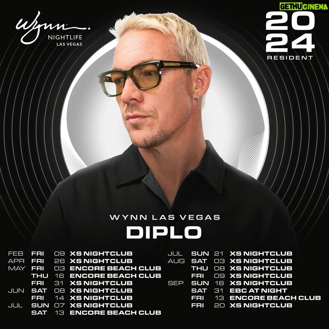 Diplo Instagram - @Diplo returns for his 2024 Wynn Nightlife residency. Don’t miss out on the unstoppable days at #EncoreBeachClub and unforgettable nights at #XSLasVegas! Wynn Las Vegas