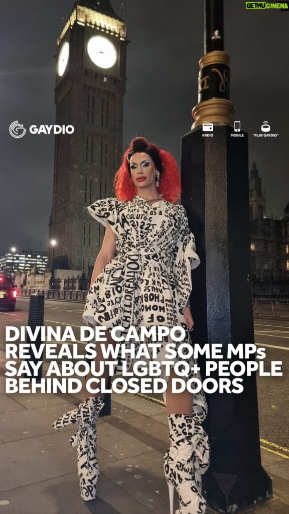 Divina De Campo Instagram - What do you reckon to this? Beloved and self-styled “gob-on-a-stick” @divinadecampo has the tea on what’s REALLY said about us in the corridors of power after wearing a powerful protest at the Houses of Parliament 💃
