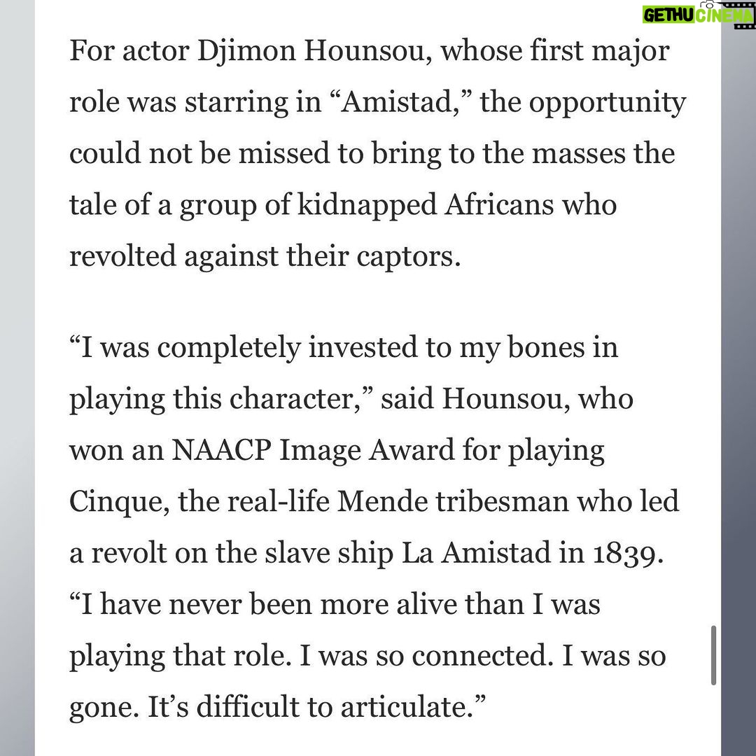 Djimon Hounsou Instagram - Had the pleasure of being interviewed by Helena Andrews-Dyer from The Washington Post to discuss the depictions of slavery in popular films including my own, “Amistad.” Link in bio for the full article🙏🏿