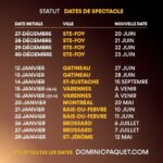 Dominic Paquet Instagram - Ben oui… C’est à mon tour de vous partager la liste de mes shows qui n’ont pas pu avoir lieu et leurs dates de report. Même si les salles peuvent rouvrir leurs portes lundi, on est quand même dans l’obligation de reporter la plupart des dates de février. J’suis autant déçu que vous, mais avec la capacité des salles à 50% (ou 500 personnes), c’était vraiment pas possible d’honorer tous les billets vendus, donc on doit reporter la plupart des dates. Ceux qui avaient des billets pour les représentations reportées, inquiétez-vous pas, les billetteries des salles vont vous contacter pour vous expliquer la marche à suivre. Mais vos billets seront valides pour la date de report. On lâche pas la gang! J’ai hâte en maudit de vous revoir. 😃👍
