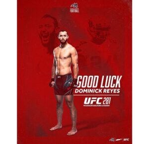 Dominick Reyes Instagram - Repost from @stonybrookfb
•
Can't wait to see our guy @domreyes24 do his thing at the @thegarden tomorrow night at @ufc 281 💥

🌊🐺 x #HOWL