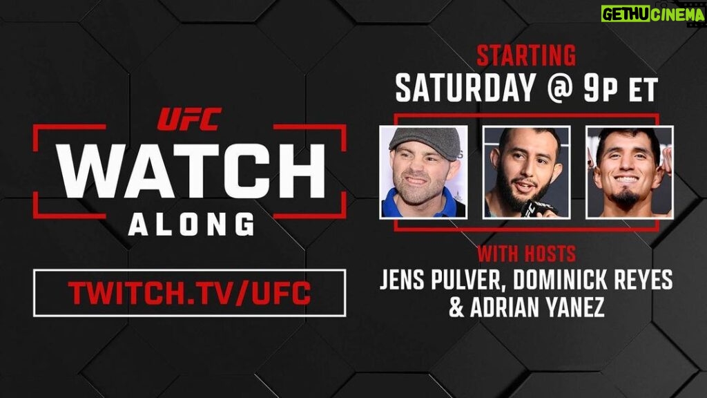 Dominick Reyes Instagram - Come hangout, ask questions and watch #ufc283 with Myself @jenspulver & @adrianyanez93 on Twitch! #ufcwatchparty #ufc #commentary #fightnight #thedevastator