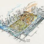 Don Shank Instagram - Sticking with the early stuff. Here’s a silly idea where the city park is in the shape of a periodic table, but it ended up sticking. In this take each element had sort of a themed area and the trees were elemental too with air trees being these vapor generators and water being the branches of sprinkler heads that make mist balls (those actually ended up in the movie in front of Brook’s apartment) #elemental #pixarelemental #pixarelementalmovie #Pixar #animation