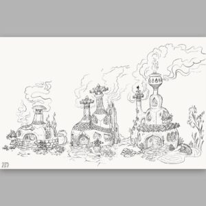 Don Shank Instagram - One of my earliest drawings, a lineup of Fireland homes that was the culmination of a series of sketches that followed how fire characters would build shelter. I started with a “cave-fire-person” and worked up to this. The director @petesohn18 really liked this take and in the end we used one of these as our house for Bernie and Cinder in Fireland.
#elemental #pixar #pixarelemental #pixarelementalmovie #animation