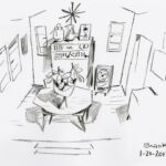 Don Shank Instagram - Drawing of my dining room with an imagined bowl of lemons. I was sitting at the table behind the lemons when I drew this. #lemons