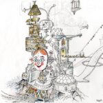 Don Shank Instagram - Inside Out concept art 2012. Cognition mechanics. Gear column in upper left is Language and Translation. Face and gears are Expression and Emotional Processing. Notice Train of Thought cruising through. Pixar