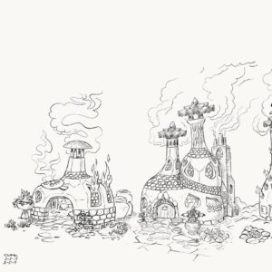 Don Shank Instagram - One of my earliest drawings, a lineup of Fireland homes that was the culmination of a series of sketches that followed how fire characters would build shelter. I started with a “cave-fire-person” and worked up to this. The director @petesohn18 really liked this take and in the end we used one of these as our house for Bernie and Cinder in Fireland.
#elemental #pixar #pixarelemental #pixarelementalmovie #animation