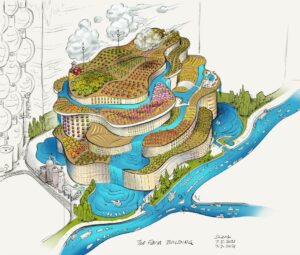 Don Shank Instagram - Farm Building
Here’s an idea for an Earth building bringing the farm into the big city. This idea came about too late to find a meaningful place in the story so I had to reconfigure the idea to be a vertical farm. Here you can see it in the “broadway” shot. It even has a barn and windmill!
#elemental #pixarelemental #pixarelementalmovie #pixar #farm #farmbuilding