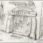 Don Shank Instagram - Pescheria Marcovaldo. This one is a heartbreaker. There was a long period of time where scenes took place in here. But in the final movie the doors aren't even open. This is one of my favorite drawings from my time on Luca but it wasn't meant to be. #luca #pixarluca #pixar #pencilonpaper #setdesign #deadfish #happydeadfish Pixar