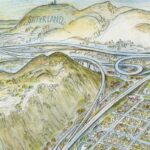 Don Shank Instagram - From my time on Onward. Frogtown in Los Angeles provided a lot of inspiration for Mushroomton. This is an overview where I basically turned Frogtown into mushrooms and added some extras. The commercial street is based on part of Grand Ave in Oakland. That's supposed to be some dwarf mine apartments in the mountain in the lower corner. I had so much fun working on this movie. #Onward #Pixar #animation