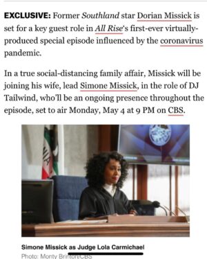 Dorian Missick Instagram - What a blessing to be in @deadline with my wife @simonemissick God is awesome! Jumping on wifey’s show for the finale. @allrisecbs #DjTailwindTurner #ForLife