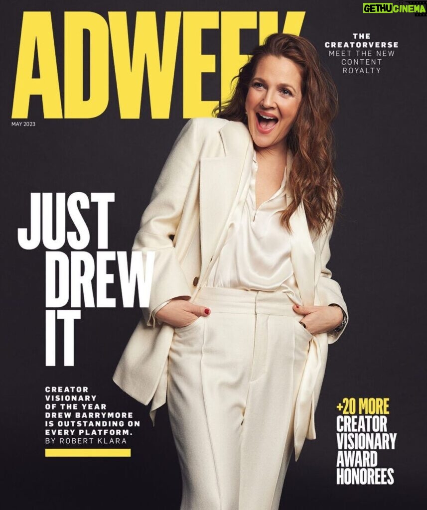 Drew Barrymore Instagram - Thank you so much @adweek for making me Creator Visionary of the Year! This is a huge honor. Wow. Thank you. I feel so grateful because i care so much about the new media model we are all trying to figure out! Its an exciting time and it also feels like the coolest puzzle to play and be ourselves and be raw, real, silly and connected !!!!!!! 📸 @landonmcmahon Hair by @mrdanielhowellhair Makeup by @llgulino Styled by @_leeharris_