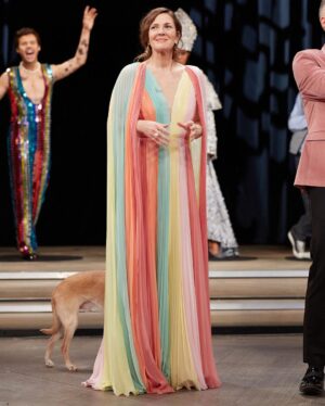 Drew Barrymore Instagram - #DrewsDressingRoom: Drew’s Birthday Edition!!! 💖🌈🎂 Gown by @jennypackham, jewelry by @ireneneuwirth, boots by @marcjacobs. 

Styled by @_leeharris_ 
Tailored by @matthewkilgore
Hair by @mrdanielhowell
Makeup by @llgulino

Photo Credits: 
Outdoor- Raymond Hall, Getty Images
Indoor - @ashbeann