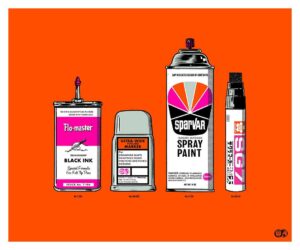 Dug One Instagram - Tools of the trade. We will also be releasing this illustrated silkscreen print of some of the classic supplies. Yeah, we know Sparvar sucked, but where they lacked in solid paint they made up for with a cool logo! #morningbreathclub #tmfwreckshop