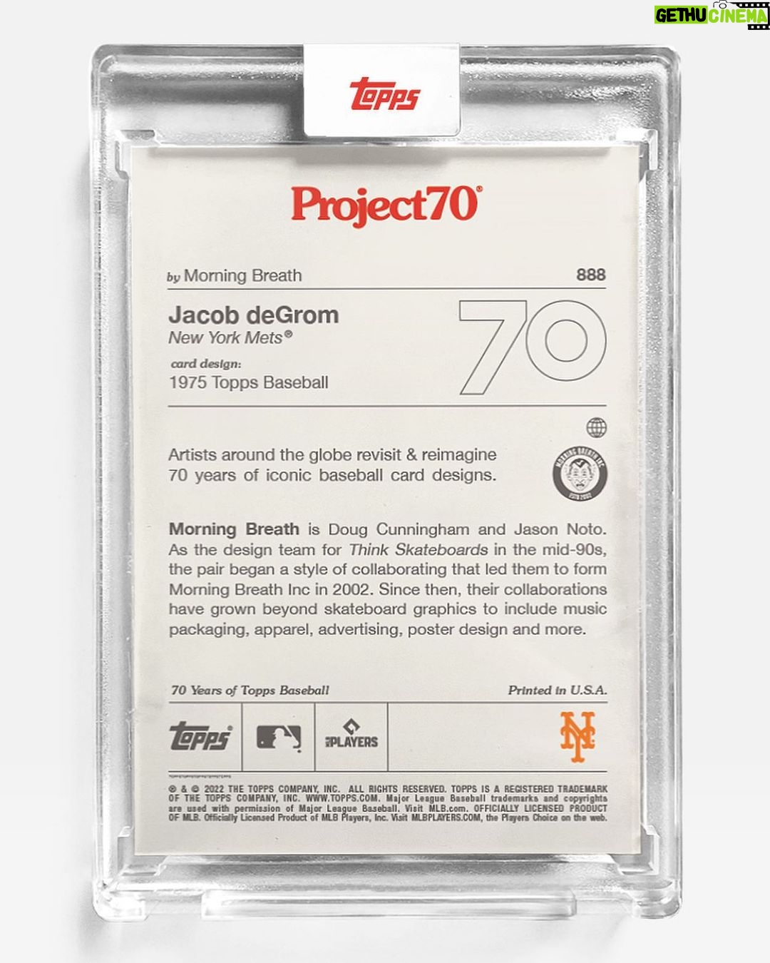 Dug One Instagram - Our final Topps Project70 Card #888 // 1975 Jacob deGrom @toppsproject70 @topps available at Topps.com for the next 70 hours #mbtopps70 Citi Field Stadium