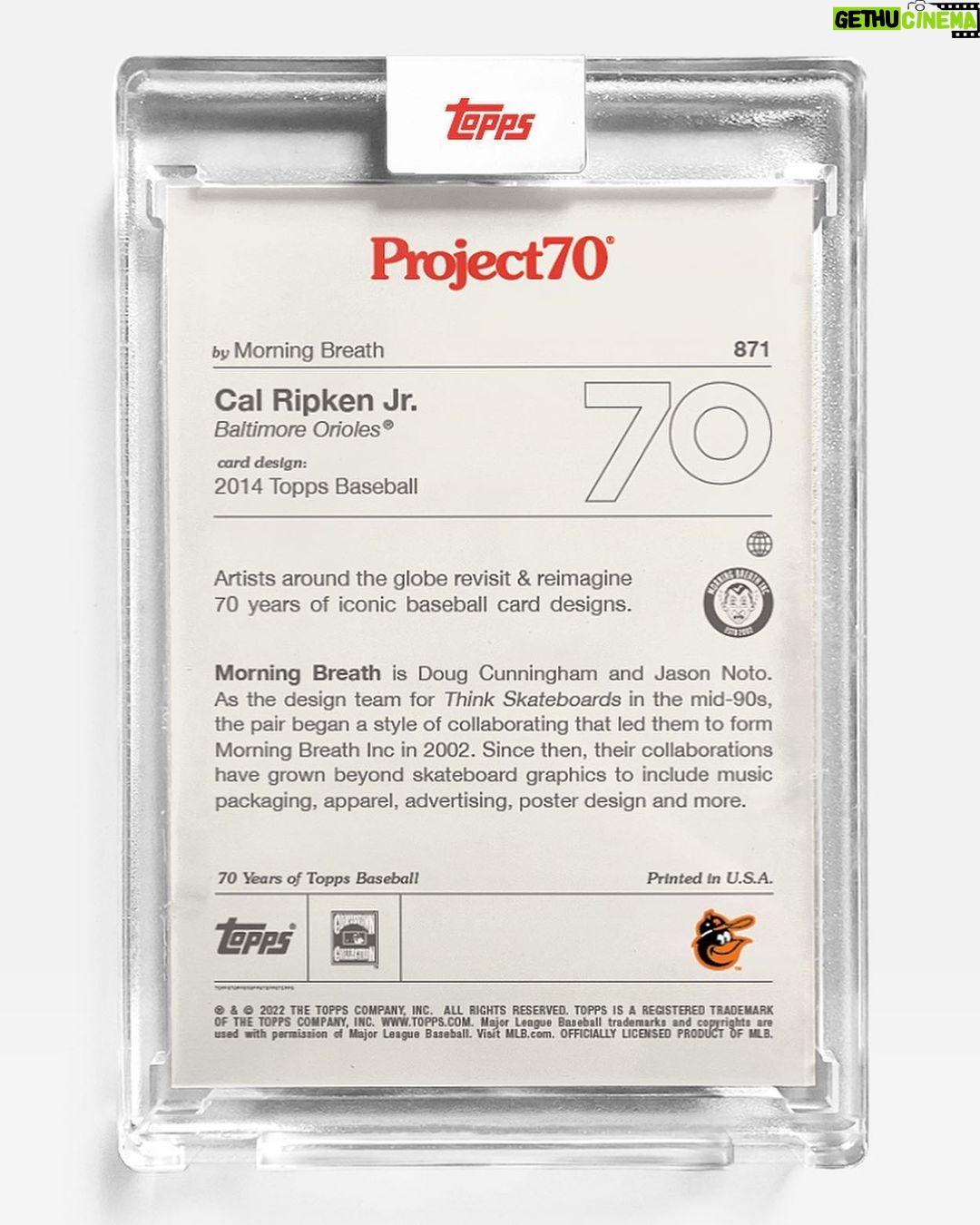 Dug One Instagram - Topps Project70 Card #871 // 2014 Cal Ripken Jr. @toppsproject70 @topps available at Topps.com for the next day #mbtopps70