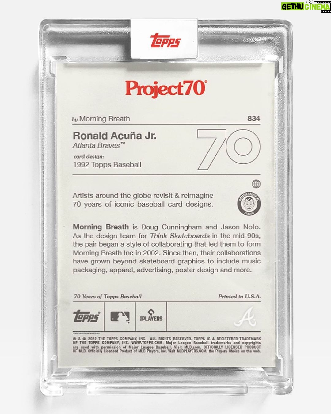 Dug One Instagram - El Abusador! Topps Project70 Card #834 // 1992 Ronald Acuna Jr. @toppsproject70 @ronaldacunaJr13 @topps available at Topps.com for the next 70 hours #mbtopps70