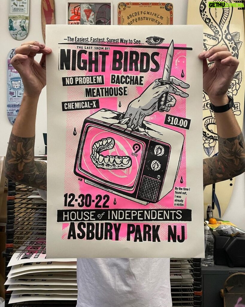 Dug One Instagram - Cranking out our latest print for @night___birds Dec 30 show in Asbury Park. A limited run will only be available at venue the night of show. Asbury Park, New Jersey