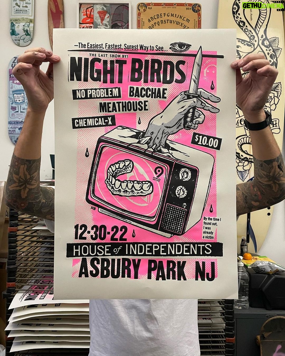 Dug One - 1K Likes - Cranking out our latest print for @night___birds Dec 30 show in Asbury Park. A limited run will only be available at venue the night of show.