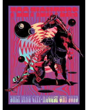 Dug One Instagram - Hello! Here’s our print for tonight’s @foofighters show in Salt Lake City. We will have a limited amount available from the Numbered Editions. The Edition is 650 regular prints, and 225 foil variants printed by our crew over @industryprintshop The sales will begin tonight at 7:00pm Eastern Time Zone (5:00pm Salt Lake City Time) the link for purchase will be in our Instagram bio.