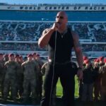 Dwayne Johnson Instagram - I LOVE how ceremonial and respectful this moment of command is in @NASCAR - this record breaking crowd of over 100,000 strong - in complete SILENCE until I say the word “engines”, as the drivers fire up at the same time. This whole thing gave me CHILLS, especially as our U.S. Air Force Thunderbirds perform their iconic flyover ✈️ 🇺🇸 My absolute honor to give this command with the respect and energy it deserves. THANK YOU fans, drivers, teams and @NASCAR for being so warm and welcoming and treating me like FAMILY. I will never forget this day. If you ever need the People’s Champ again to bring the heat - you know where to find me 🎤🇺🇸 #DAYTONA500 #66thRunning #GrandMarshal #PeoplesChamp