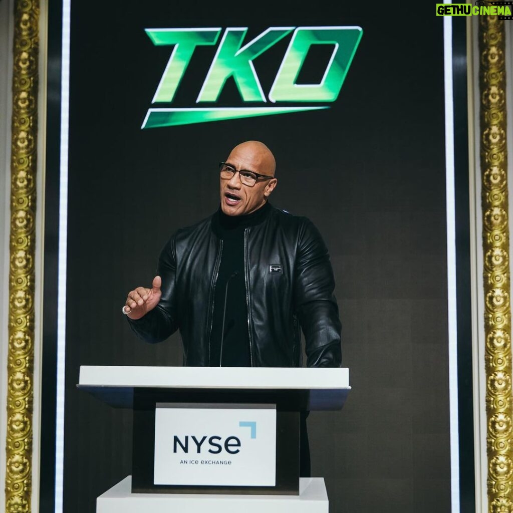 Dwayne Johnson Instagram - From $7 bucks to this surreal day. Crazy. Thank you @nyse for the incredible & very warm welcome. Honored to join the Board of Directors for @tkogrp and honored to ring the iconic bell to open our market. Let’s get to work. @wwe @ufc #peopleschamp @thisisamandaw 📸