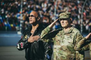 Dwayne Johnson Instagram - I was very moved by this moment, when our Chaplain led over 100,000 of us in prayer. You could feel the mana in the air. Moment of gratitude. Lifetime of loyalty. Thank you General Randy George of our U.S. Army and all of our military men, women and their families for your service — I’m grateful to the core. Always good to see you, General. With great respect and I’ll see everyone down the road. Rock