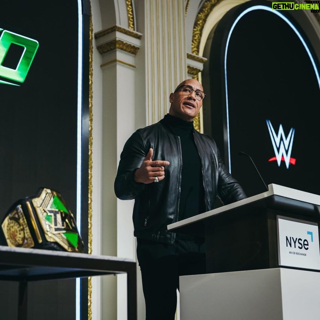 Dwayne Johnson Instagram - From $7 bucks to this surreal day. Crazy. Thank you @nyse for the incredible & very warm welcome. Honored to join the Board of Directors for @tkogrp and honored to ring the iconic bell to open our market. Let’s get to work. @wwe @ufc #peopleschamp @thisisamandaw 📸