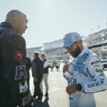 Dwayne Johnson Instagram - Great to meet the boys before they started kicking ass on that track 🫱🏼‍🫲🏾🏁 These @nascar drivers work their asses off and get pulled in a million different directions- I saw it up close and 💯 understand the push and pull energy they deal with. Much respect to these boys & their teams ☝🏾 #greatamericanrace #daytona500 @jimmiejohnson @rowdybusch @jhnemechek @davidlragan @rosschastain @ryanblaney10 @ryanpreece_ 📸: @thisisamandaw