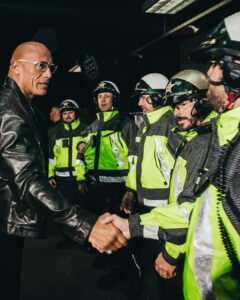 Dwayne Johnson Instagram - Good to shake your hands and thank you boys for your service 🫱🏼‍🫲🏾 Appreciate all you do and get home safe. Thanks for the run and see ya down the road! #sherrifsdept #policedept #daytona #florida