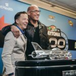 Dwayne Johnson Instagram - Sunday press conference - pre race 🏁🏎️ Thank you to all the members of the press for the great questions and fun hang. We’ll do it again and see ya down the road. @daytona @nascar #grandmarshal #peopleschamp
