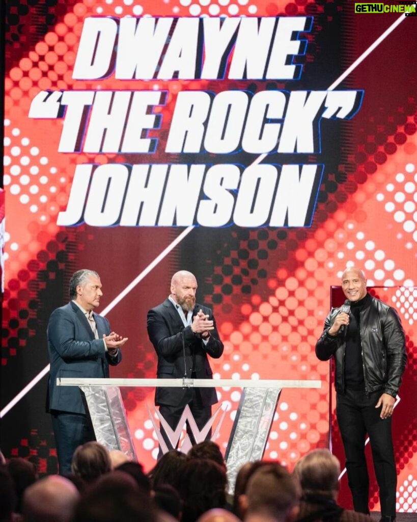 Dwayne Johnson Instagram - With our big @tkogrp announcements (Board director, Rock ownership) I needed to make one more final and most important visit - I wanted to come to Stamford, Connecticut to see our INCREDIBLE @WWE HQ TEAM in person. To express to everyone my deepest gratitude for their commitment and talents, as well as my boundless excitement to go shoulder to shoulder with everyone to continue to build our company. Face to face. Eyes to eyes. Handshakes and hugs 🫱🏼‍🫲🏾 I was completely blown away🤯🔥🔥 You can FEEL the mana, energy, love and momentum! It’s a very exciting time for our companies and I’m forever proud to have played and continue to play a very small role in the growth of WWE. I’m honored to now sit at the table that my grandfather and my father helped to build. On the shoulders of giants, we stand. In the spirit of unity we grow. ~ Rock #PeoplesChampion #WWEHQ