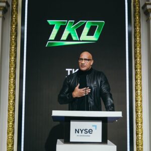 Dwayne Johnson Instagram - From $7 bucks to this surreal day. 
Crazy. 

Thank you @nyse for the incredible & very warm  welcome. 

Honored to join the Board of Directors for @tkogrp and honored to ring the iconic bell to open our market. 

Let’s get to work. 
@wwe @ufc 
#peopleschamp

@thisisamandaw 📸