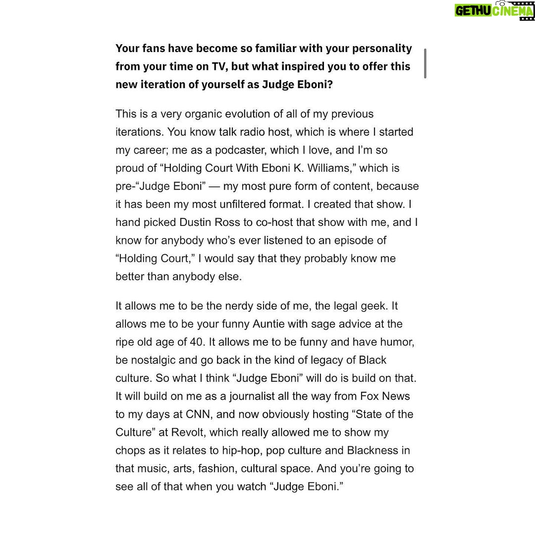 Eboni K. Williams Instagram - Enter The Judge Eboni Era…. Thank you to @variety for this EXCLUSIVE feature premiering… Equal Justice with Judge Eboni K. Williams This interview will be the first time that I discuss my history making turn as the youngest daytime court judge on TV… Also, I address the latest headlines featuring Bethany Frankel & the reality TV reckoning, RHONY’s reboot, and my unfiltered feelings about being excluded from Bravo’s Real Housewives Ultimate Girls Trips. Swipe right to see the channels and times to watch 📺 Judge Eboni in your city
