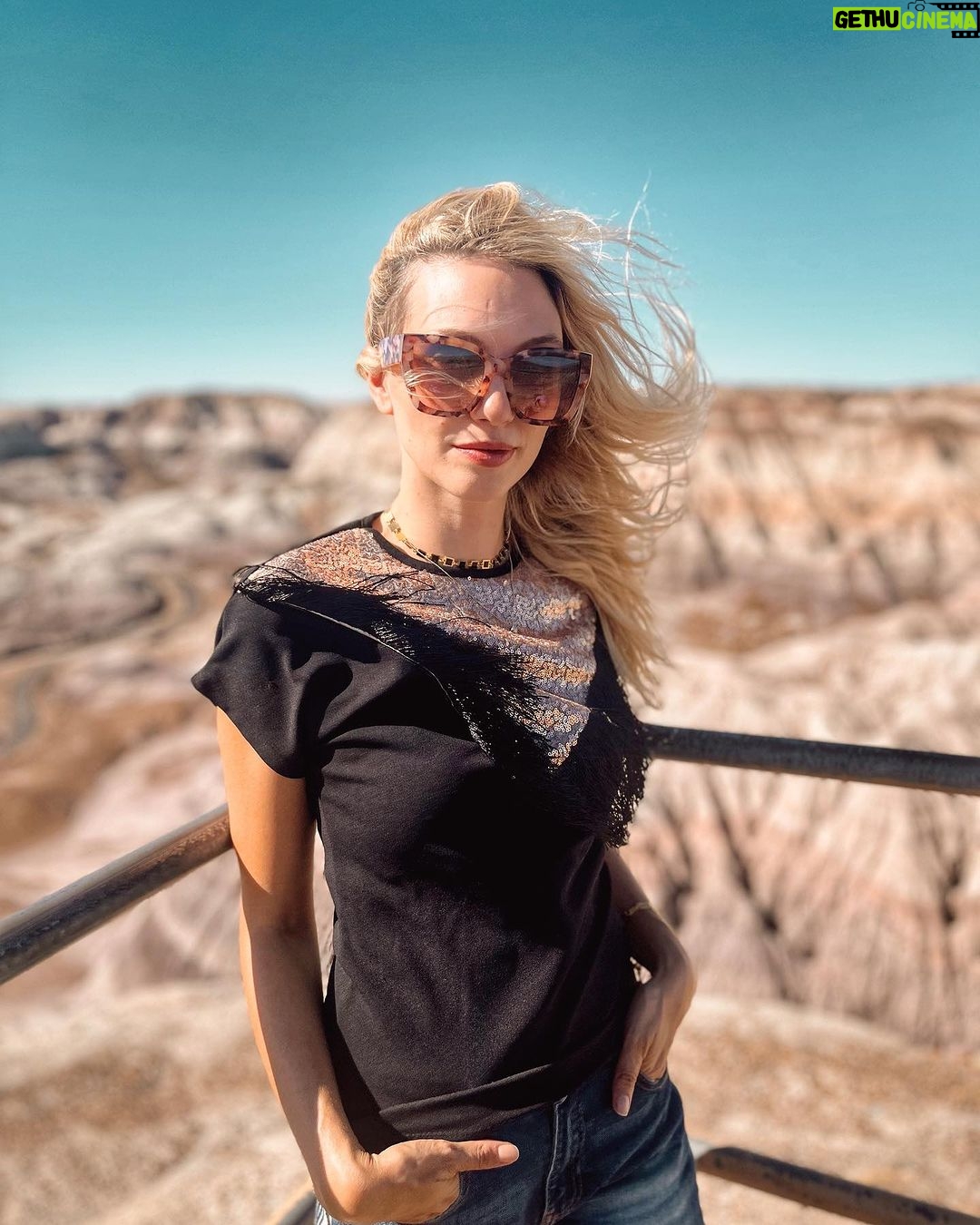 Eleonora Albrecht Instagram - Ci sono dei luoghi che se vengono descritti perdono di intensità, perché l’esperienza dal vivo è davvero tutt’altro. Per esempio, questi paesaggi sconfinati in cui a occhio nudo vedi chilometri e chilometri, sono impressionanti. Poi, quando ti ritrovi in un parco come questo, in cui i geologi fanno ricerche su fossili di cento milioni di anni fa, scoprono i primi disegni dell’uomo, e i tronchi di alberi che sono diventati pietre invece di deteriorarsi, allora ti rendi davvero conto che siamo solo un minuscolo tassello di qualcosa di molto grande. Montagne BLU e foresta di Pietra. #travelusa #travel #usa #travelphotography #travelgram #usatravel #america #roadtrip #bluemountain #unitedstates #phoenix #arizona #visitusa #travelblogger #roadtripusa #traveltheworld #nature #traveladdict #oara #photooftheday #exploreusa #california #instatravel #adventure #visittheusa #vacation #usatrip #petrifiedforest #travelmore #explore Blue Mesa Trail of Petrified Forest