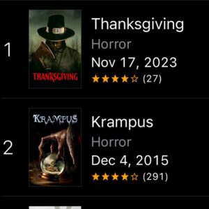 Eli Roth Instagram - @thanksgivingmovie on Christmas! Thank you for making us #1 on the horror charts. Nice company to be in with my friend @instamikedougherty and his classic #Krampus.