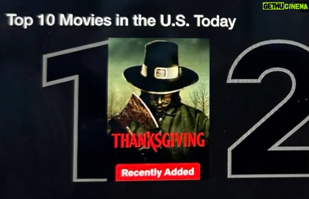 Eli Roth Instagram - SLAY 🦃🪓 Thank you to everyone who joined our Thanksgiving dinner! S Thanksgiving horror film hit #1 on President’s Day! Netflix & KILL.