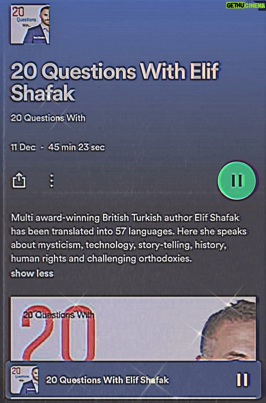 Elif Şafak Instagram - On literature, culture, diversity, democracy, our need for stories, the world we are living in, our times…. This was a treat for the mind. Do listen to this inspiring conversation with the wonderful @matthewstadlen on Spotify #booklover #booksarelove #theislandofmissingtrees #readingcommunity #writersaroundtheworld #ideasmatter #literaryfiction #creativeideas #wereadbannedbooks #thefortyrulesoflove #elifshafak #literaryfiction #bookishpost 📚📚📚 Edebiyat, sanat, demokrasi, dünyamızın halleri üzerine gazeteci Matthew Stadlen ile yaptığımız söyleşi, çok teşekkür ederim. Spotify üzerinden dinlemek mümkün