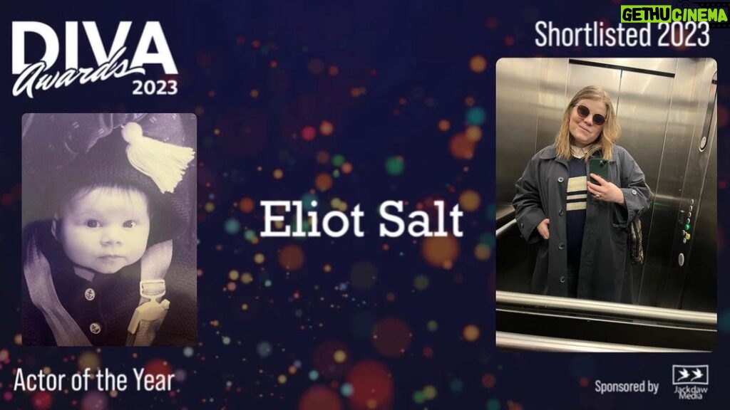 Eliot Salt Instagram - Lads, I’ve been nominated for an award by @divamagazine which is SO lovely of them and does feel quite wild given the genuinely unbelievable people I’m listed alongside…I’m not saying we’re taking this one home BUT if you’re inclined to vote for me just so whoever is counting the votes isn’t like ‘ouch for that lady’, I would really appreciate it. I’ve included a pic of me looking cool in a lift and also of me being a baby in the hope that one or both of those things speaks to you. BIG LOVE & 🥴LINK 🥴IN 🥴BIO 🥴LOVE AGAIN THANKS xxxx #divaawards #actoroftheyear #arehashtagshumiliating #theydofeelhumiliating #shouldigowiththatinstinct