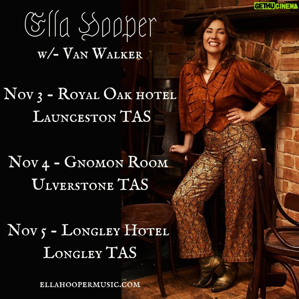 Ella Hooper Instagram - Tassie! You wondrous land! Feels like we were just there supporting James Reyne, but we’re coming back! So soon!! With one of your very own sons, the legendary @ramblinvanwalker, to play three special shows, hopefully one nice ‘n near to you! Last chance to see the Small Town Temple material before I move on, and, first chance to see Van and I harmonise on some of his best songs and some of mine. We might chuck in some unexpected covers as well.. It’s the full shebang. Come on out, Tassie! #smalltowntemple #ellahooper Tasmania, Australia