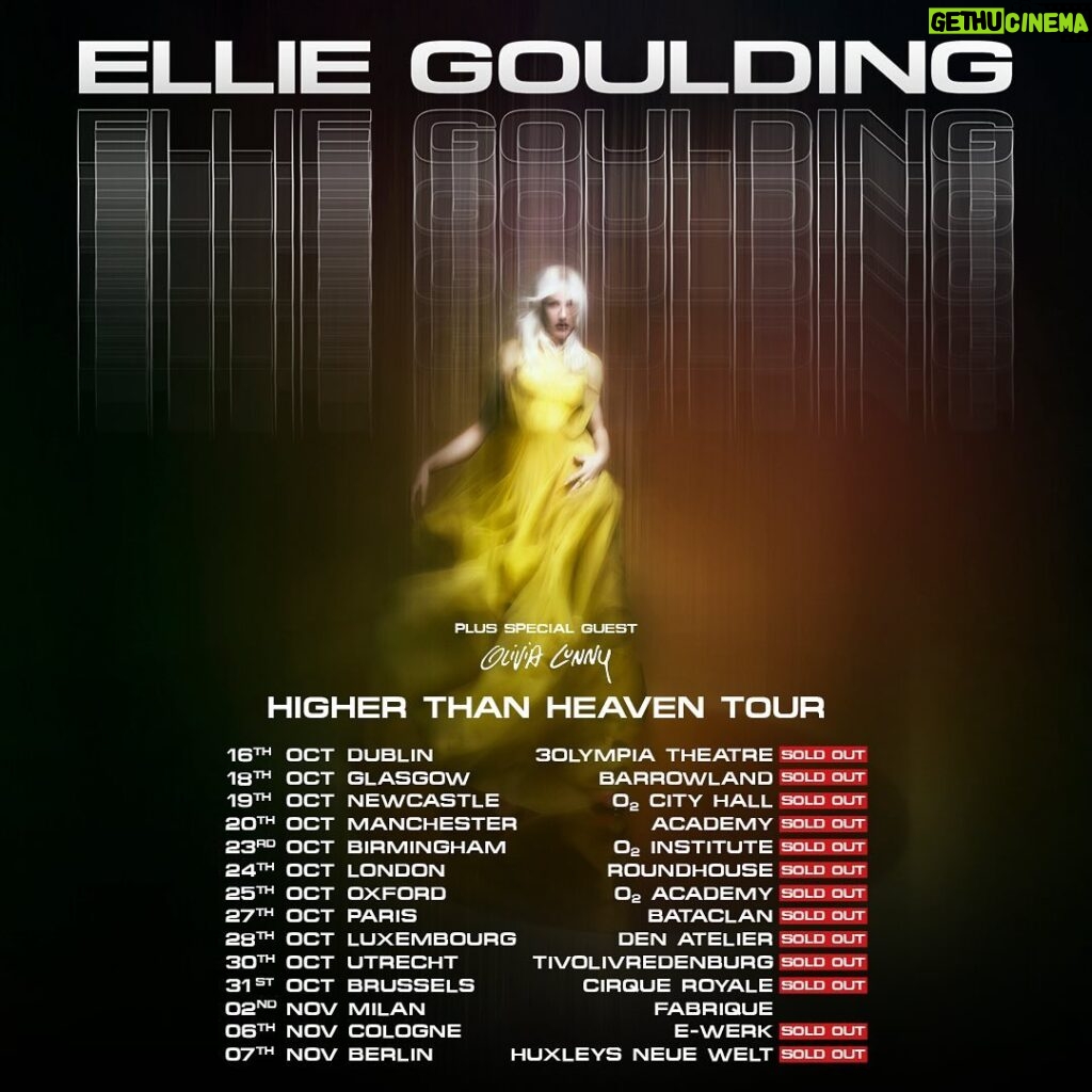 Ellie Goulding Instagram - The Higher Than Heaven tour is nearly here and I'm so excited to see you all 💙 it's been a while since i visited some of these places so I'm ready to give my all. I'm also really happy to announce that @olivialunny will be joining us on the road for these dates so make sure you come down early and show her some love. Everyone knows how much I love being on stage and this tour is going to be special. So the real question is... what songs do you want to hear? 👀