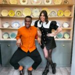 Ellie Taylor Instagram - Semi Finals of Bake Off the Professionals tonight at 8pm on c4. Here is @liamcbakes and me being giddy by some plates. Another fab look by @tesswrightstylist (dress is @dreamsisterjane) Beautifying by @gemflossi