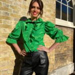 Ellie Taylor Instagram - Bake Off The Profeshs (new title - will suggest to the execs) tonight at 8pm on @channel4. This week it’s mille feuille & pavlova time 😋 plus I get to wear the best shirt in the world and try on some magical glasses that legend says summon a small demon man behind you, but I don’t buy it. #gbbo @liamcbakes MUA @gemflossi Stylist @tesswrightstylist (shirt I think from @batshevadress… 🟢)