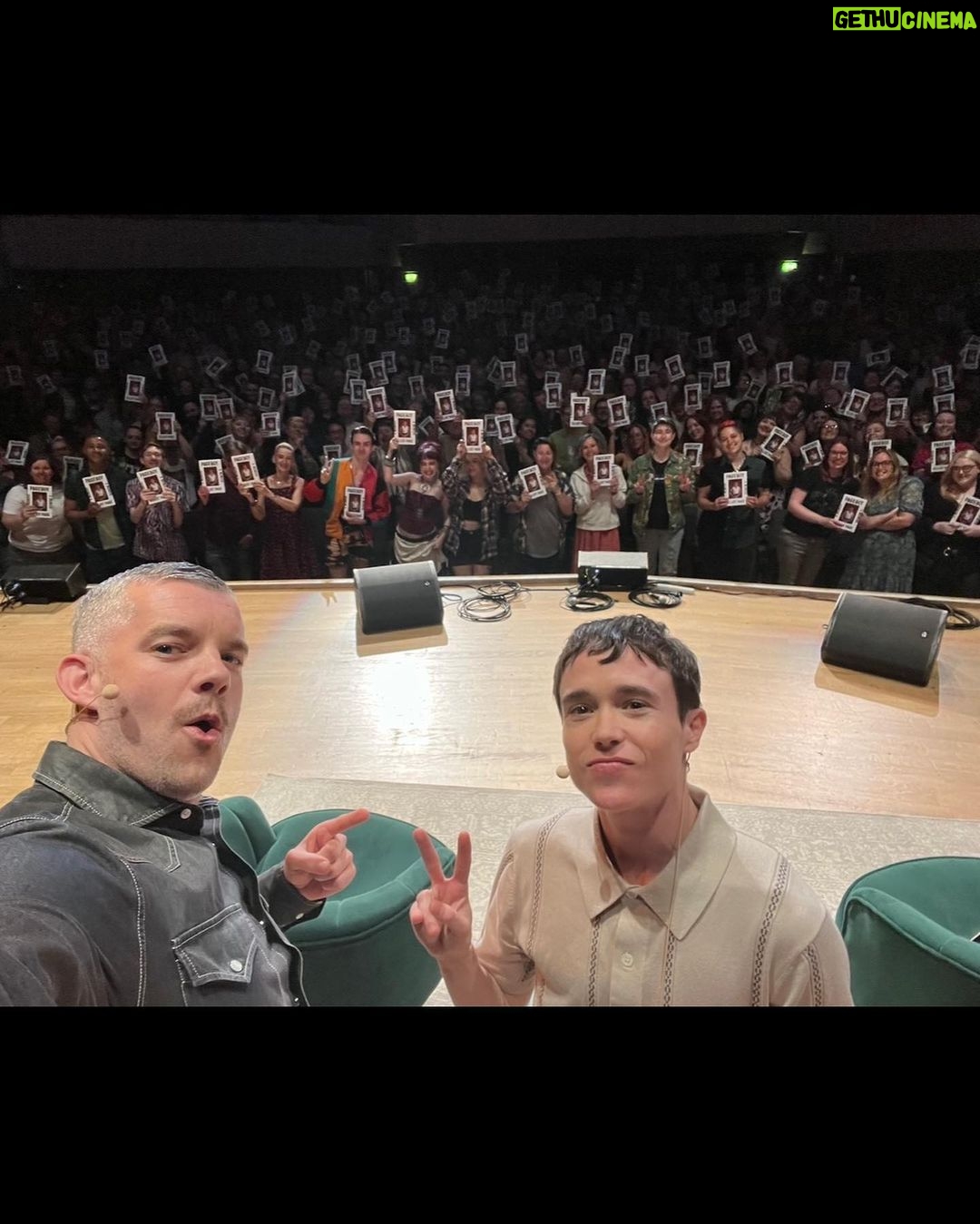 Elliot Page Instagram - Just wrapped the UK Pageboy tour. In London I had a conversation with @shon.faye at @southbankcentre. I assume you know by now that I'm a massive fan of Shon’s book The Transgender Issue, it was a true honour to discuss Pageboy with her. Thank you for everything, Shon! In Manchester I was joined by @russelltovey at @bridgewaterhall. Russell, you’re wonderful and I loved our time together. I’m filled with gratitude for the warm welcome in the UK, including seeing this Pageboy mural by @thefoxfisher in London. Up next, my last stop - Germany! 📸: @priyamollyx