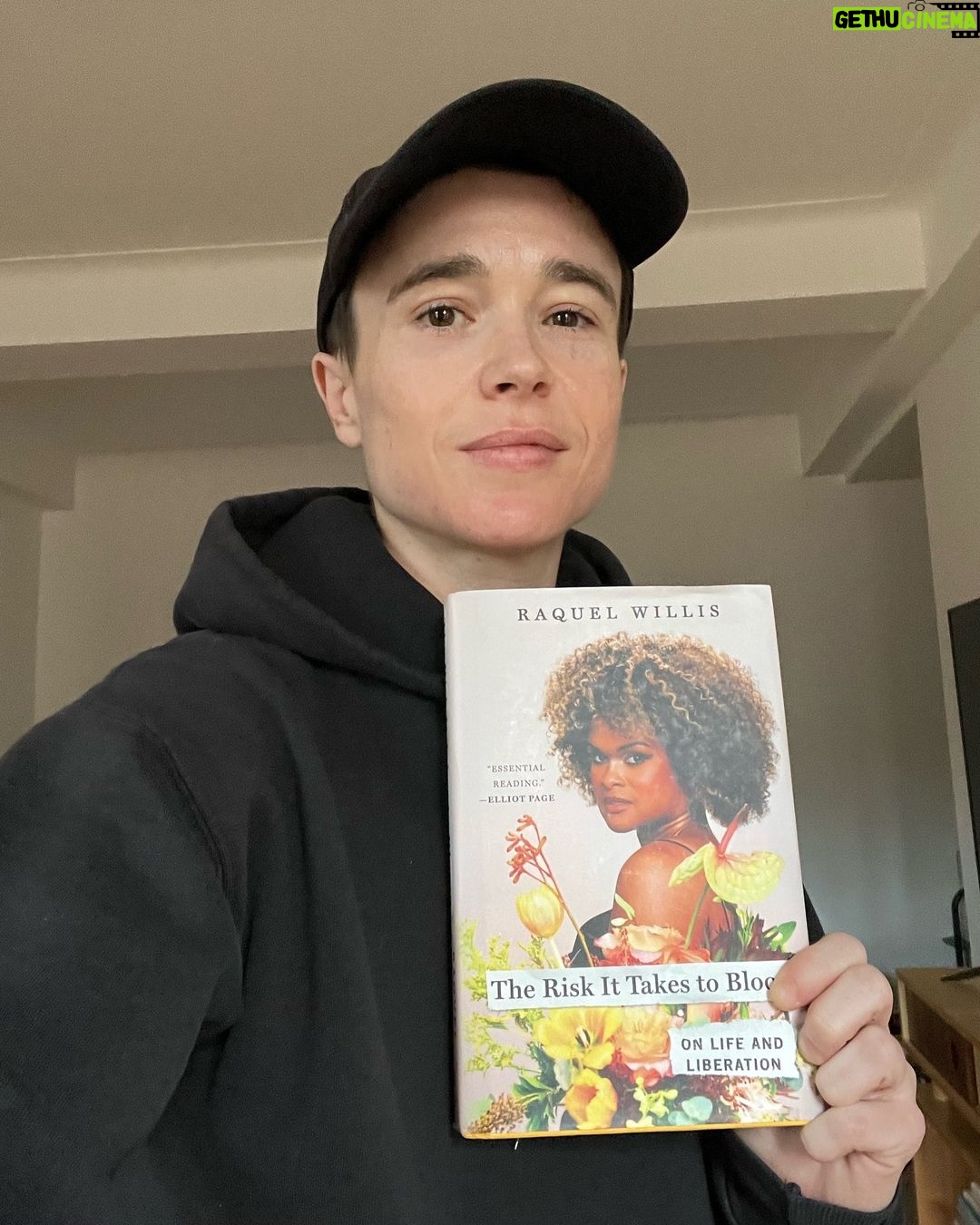 Elliot Page Instagram - The Risk It Takes To Bloom is essential reading. @raquel_willis’ debut memoir is engaging, expansive and written with searing honesty and compassion. It’s out today and I highly recommend picking up a copy. P.S. Raquel and I will be @brooklynmuseum on Thursday to discuss her superb new book!! Go to brooklynmuseum.com or the link in my Story to get tickets.