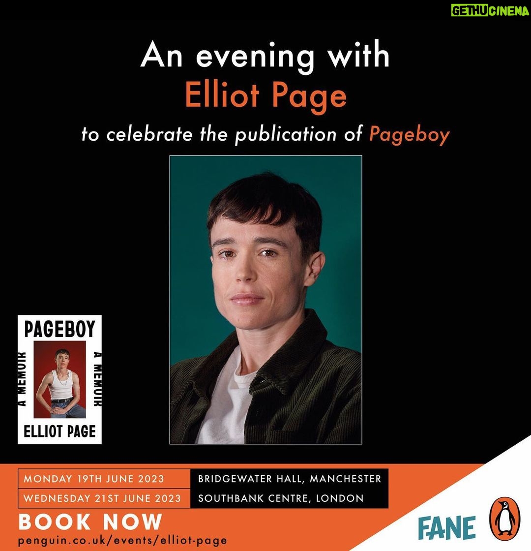 Elliot Page Instagram - See you soon, UK and Germany! 📚 Tickets on sale now for the PAGEBOY book tour in London, Manchester, Berlin and Köln. Go to ElliotPageBook.com (link in bio) for tickets for these dates, as well as the US tour stops. And Canada friends, info is coming soon! ❤️