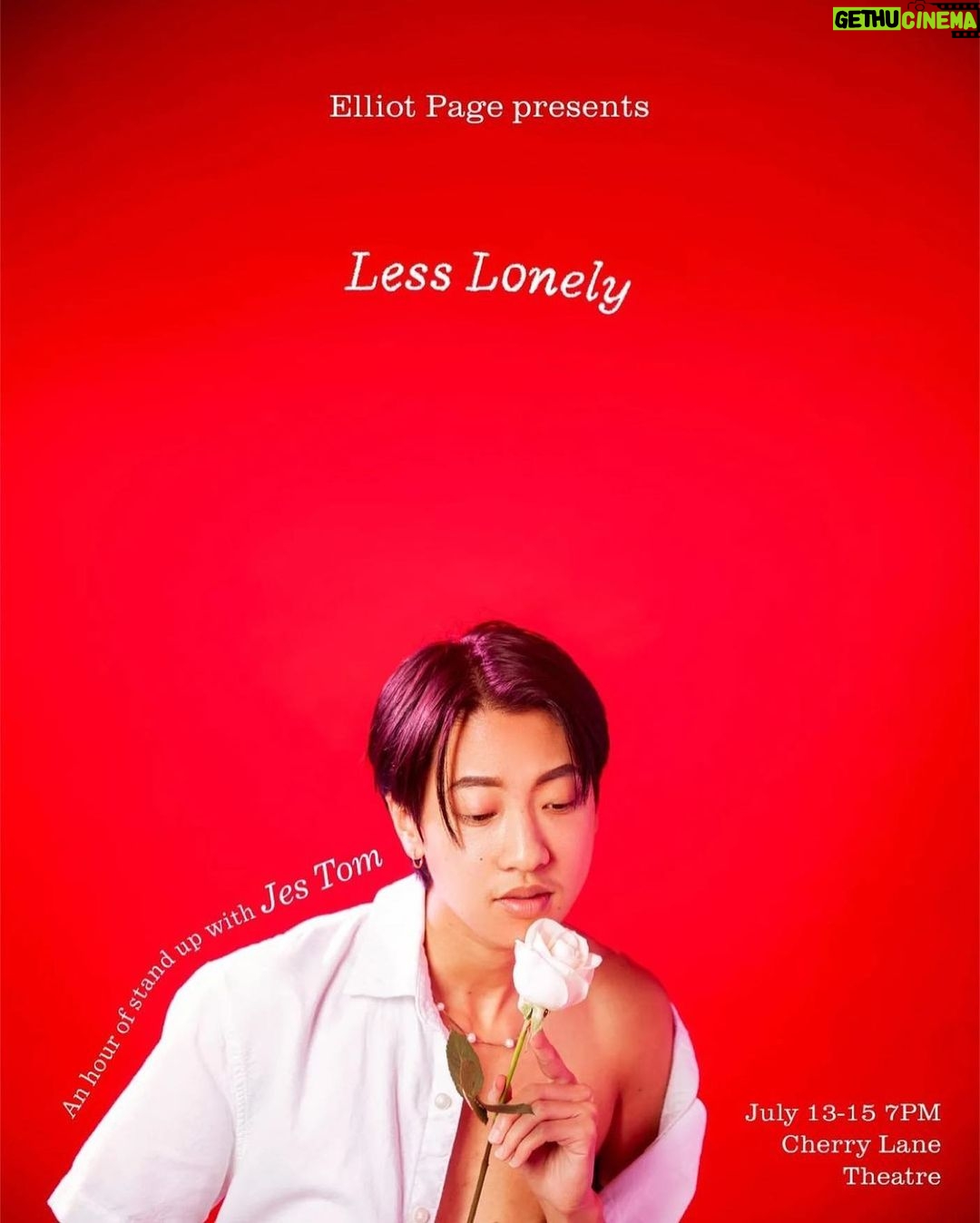 Elliot Page Instagram - Get your tix NYC! You don’t want to miss this incredible show by @jesthekid 🌹 July 13-15 @cherrylanetheatre Repost from @jesthekid • Happy end of Pride :) I am so excited to announce I'm doing 3 nights of my show Less Lonely at @cherrylanetheatre, July 13-15. Presented by @elliotpage. To be honest I feel very emotional. Elliot is someone I've related to since I was a weird high school theater queer. This show is about transformation, and getting to do this with him at this stage in our lives means so much. Willing myself to feel proud and excited in spite of fear. This is for that young version of myself. Everything we did lead to this. LA: I'm also doing Less Lonely at @dynastytypewriter July 29th, hosted by @divadelux. I'm excited. We are going to bring u something great ♥️🥀 Tix to NYC & LA shows in bio ♥️ Photo by @landynpan Original poster by @ihavemyowndognow
