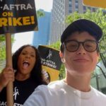 Elliot Page Instagram - Back in NYC and on the picket lines today with @peppermint247, our fellow actors and WGA members. #SAGAFTRAStrong #WGAStrong